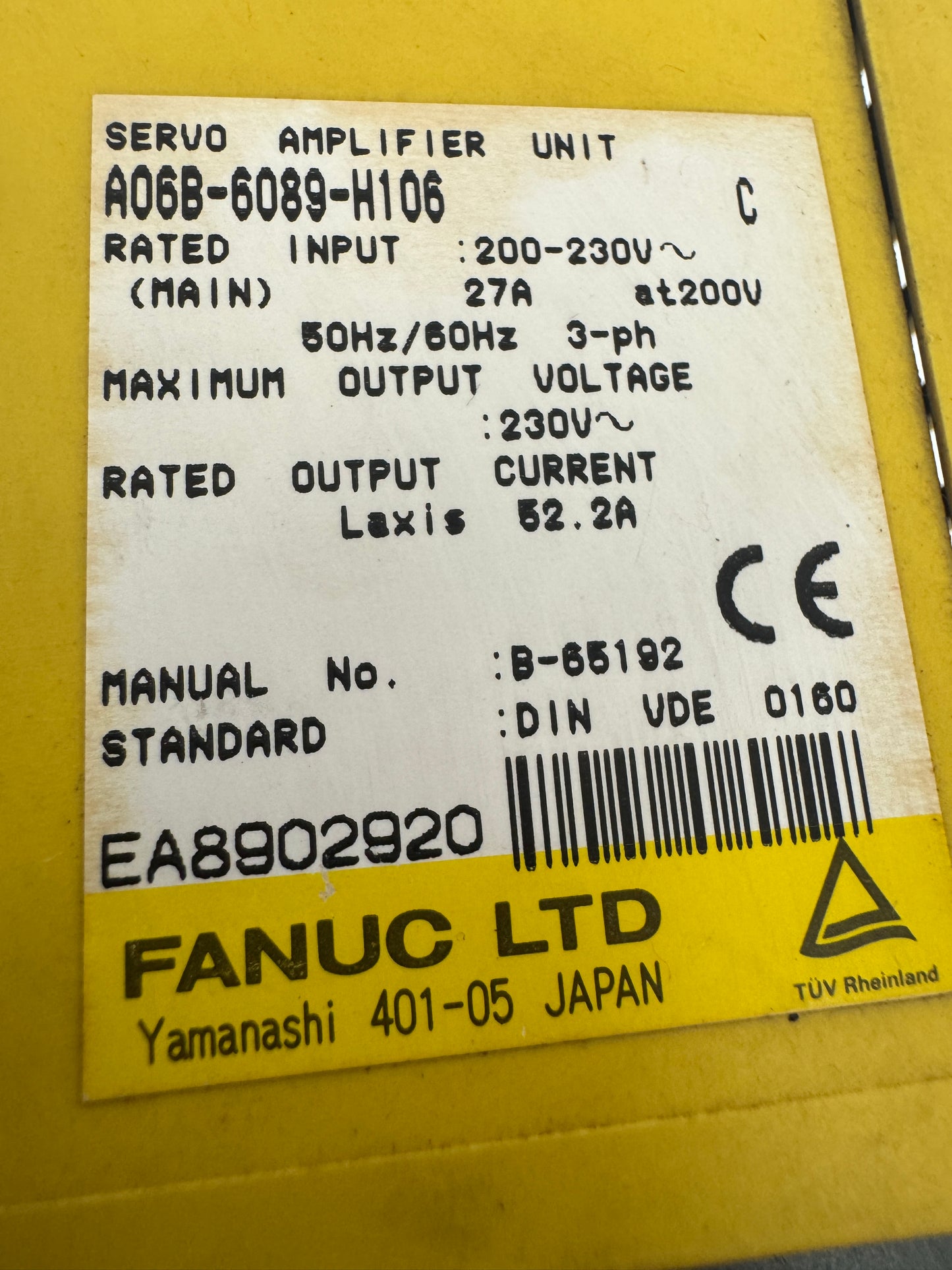 Fanuc Servo Amplifier Unit A06B-6089-H106