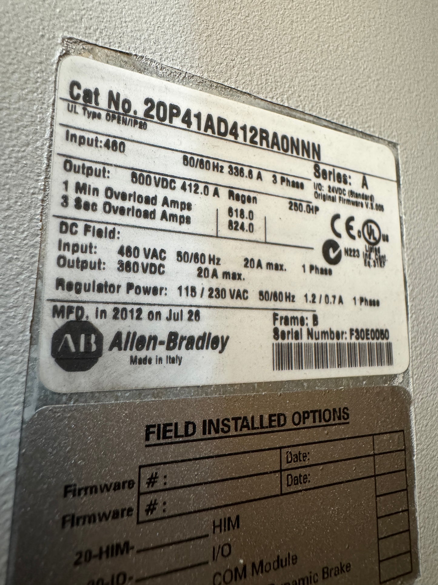 Allen-Bradley Regenerative DC Drive 20P41AD412RA0NNN