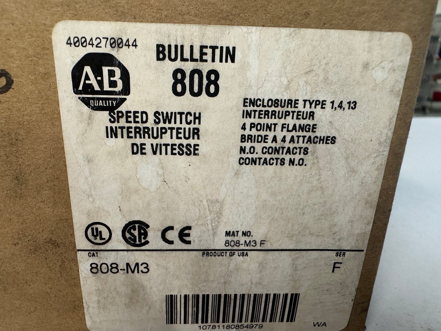 Allen-Bradley Speed Switch 808-M3 600V AC Max m02241