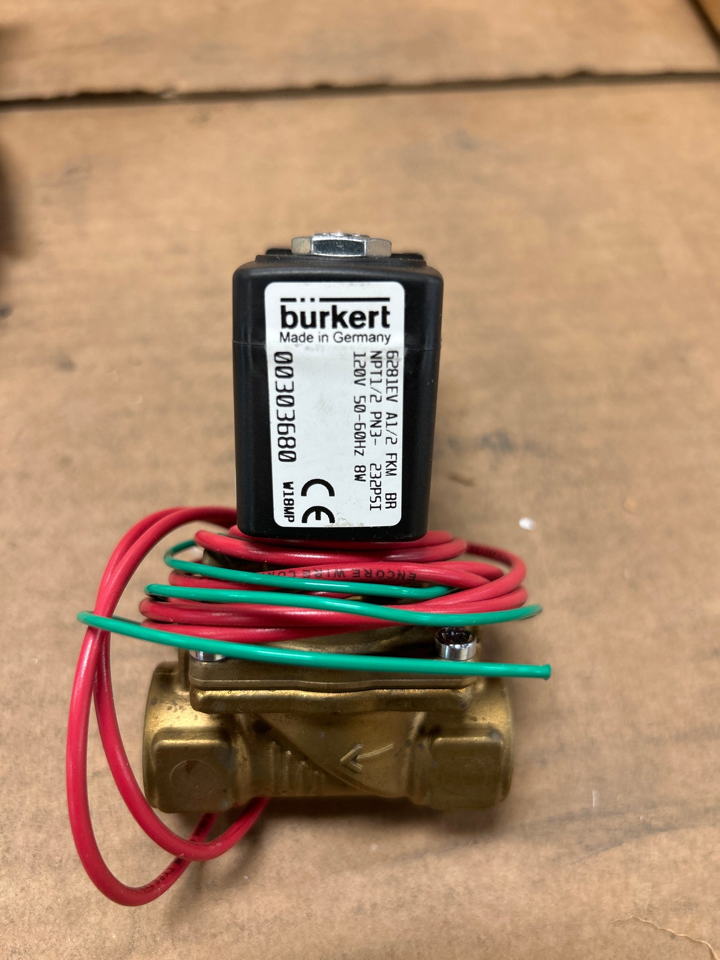 Burkert Solenoid Valve 6281EV A1/2 FKM BR 1/2 In. NPT 232 PSI