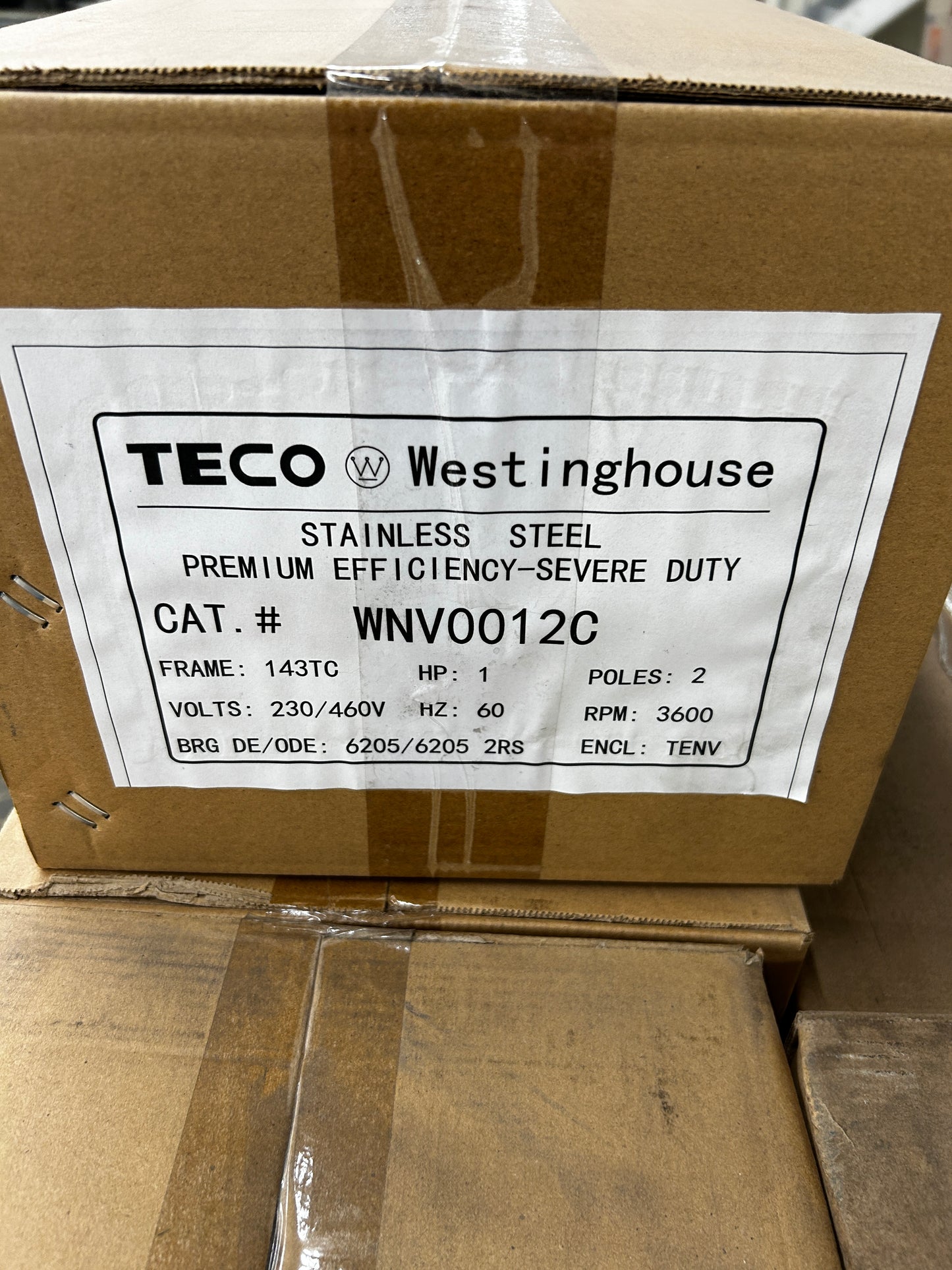 TECO Westinghouse Stainless Steel AC Motor WNV0012C - 1 HP 3600 RPM