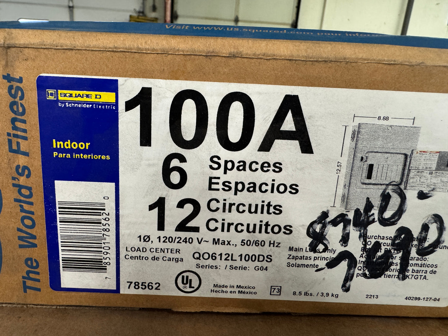 Square D Load Center QO612L100DS 120/240V