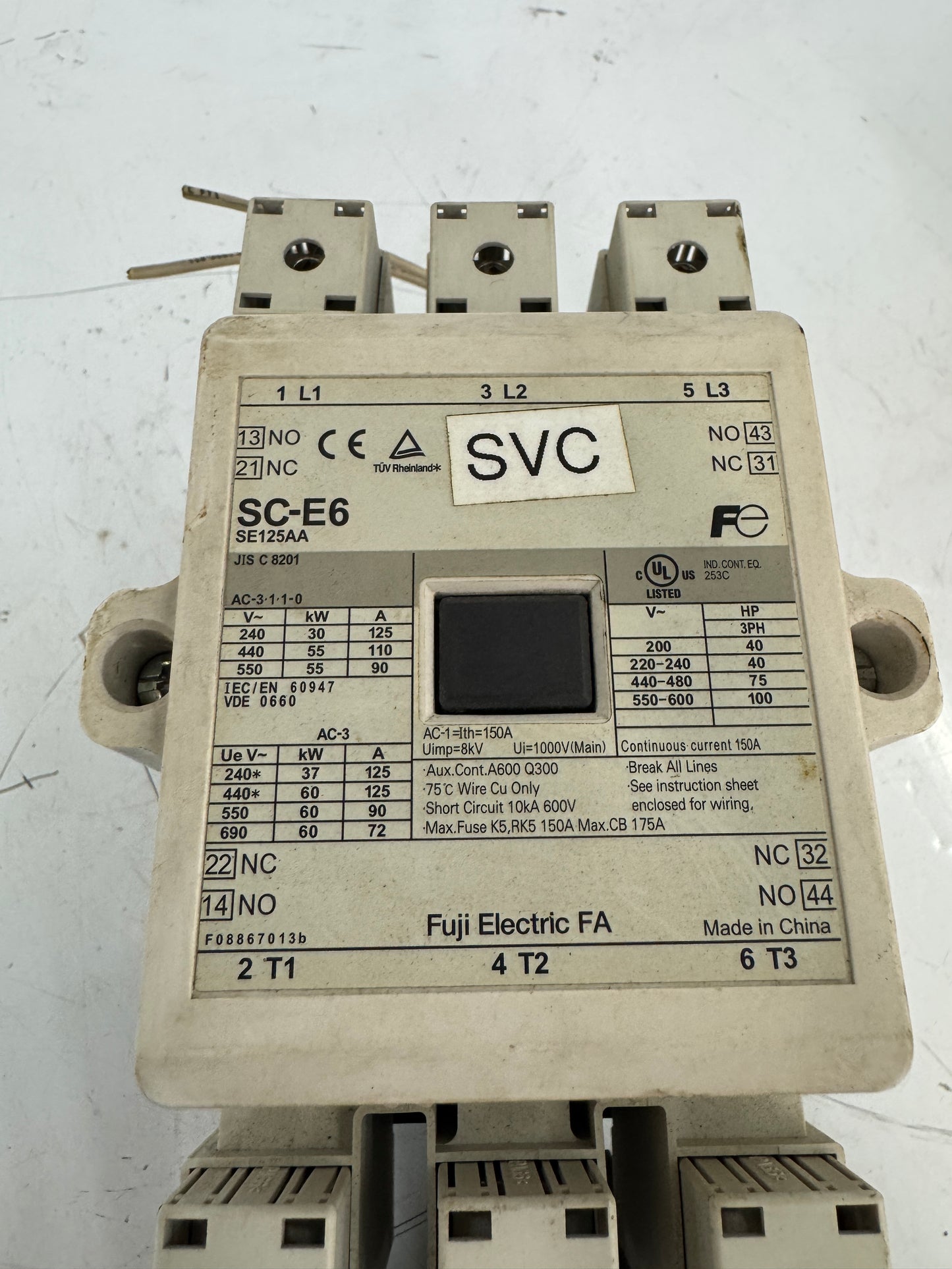 Fuji Electric FA Magnetic Contactor Assembly SE125AA SC-E6 with TK-E6 85-125A 600 VAC Thermal Overload Relay