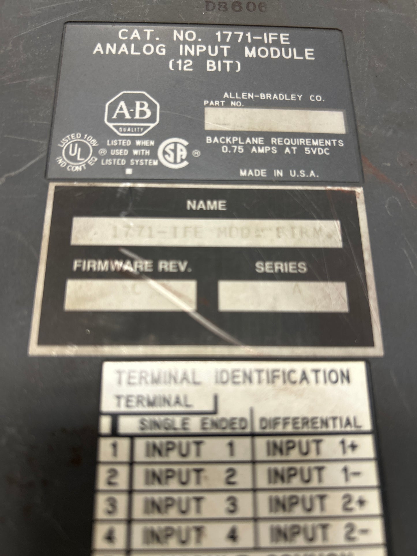 Allen-Bradley Analog Input Module 1771-IFE m02491 5V DC Backplane