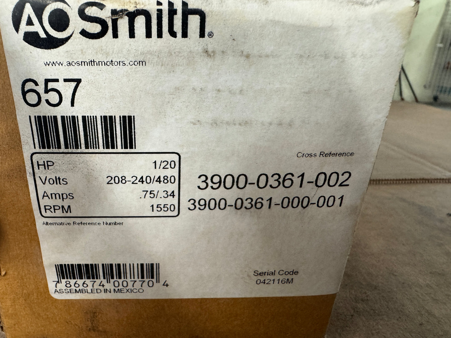 A.O. Smith Condenser Fan Motor CA2H021N m02478 - Variable 1500 RPM