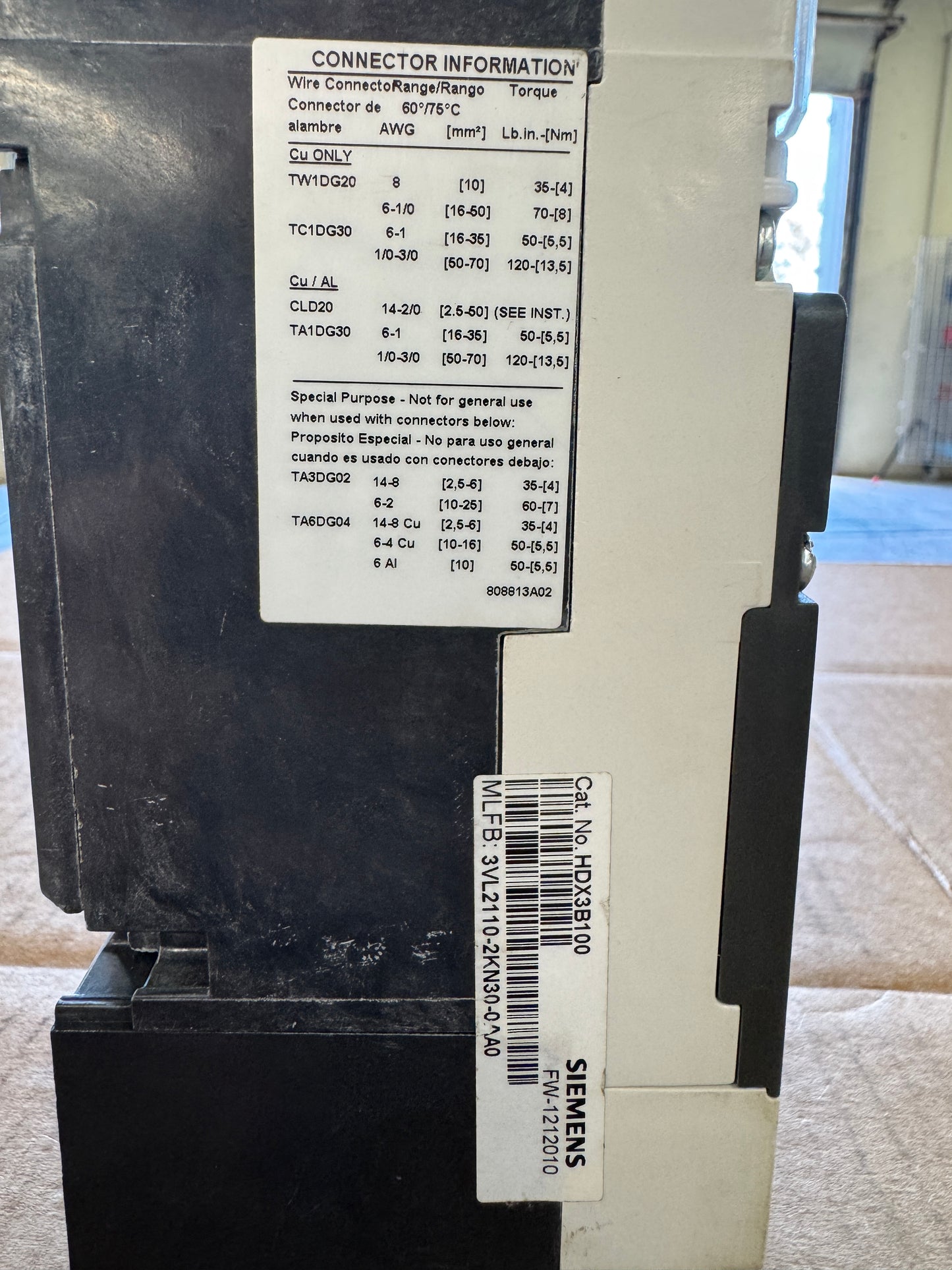 Siemens HDX3B100 Molded Case Circuit Breaker 600V AC / 250V DC Untested Surplus