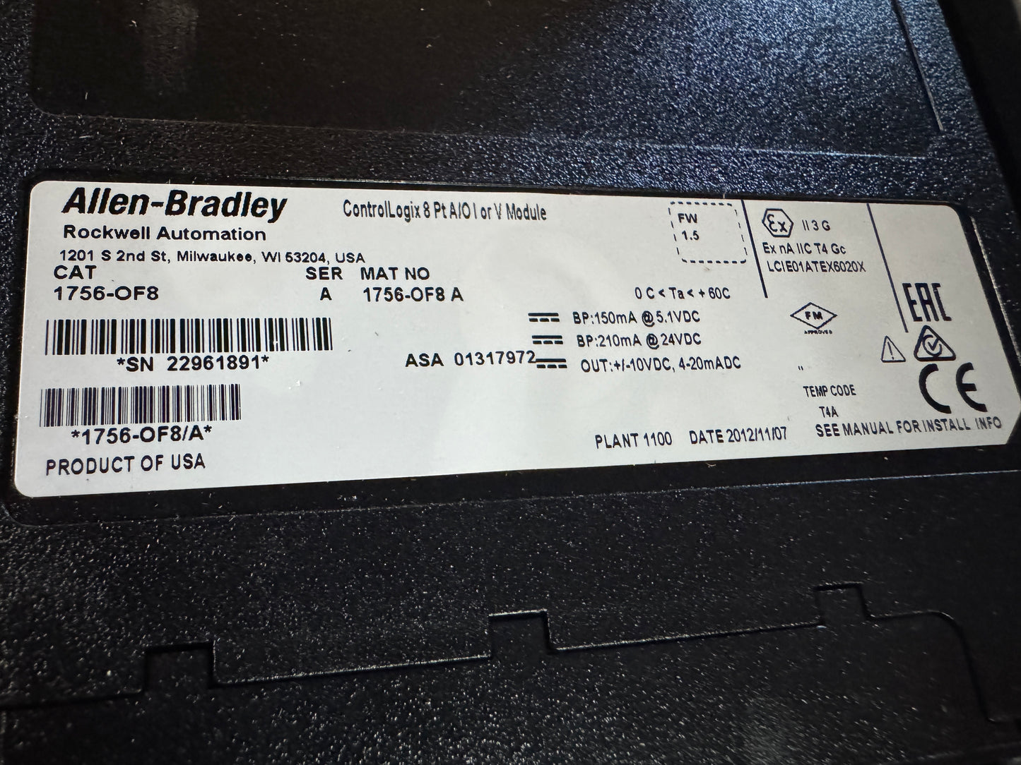 Allen-Bradley Analog Output Module 1756-OF8/A