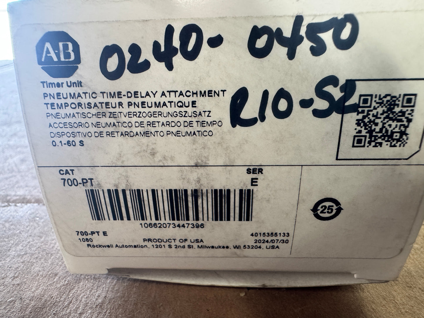 Allen-Bradley Pneumatic Time Delay Attachment 700-PT-E 600V AC