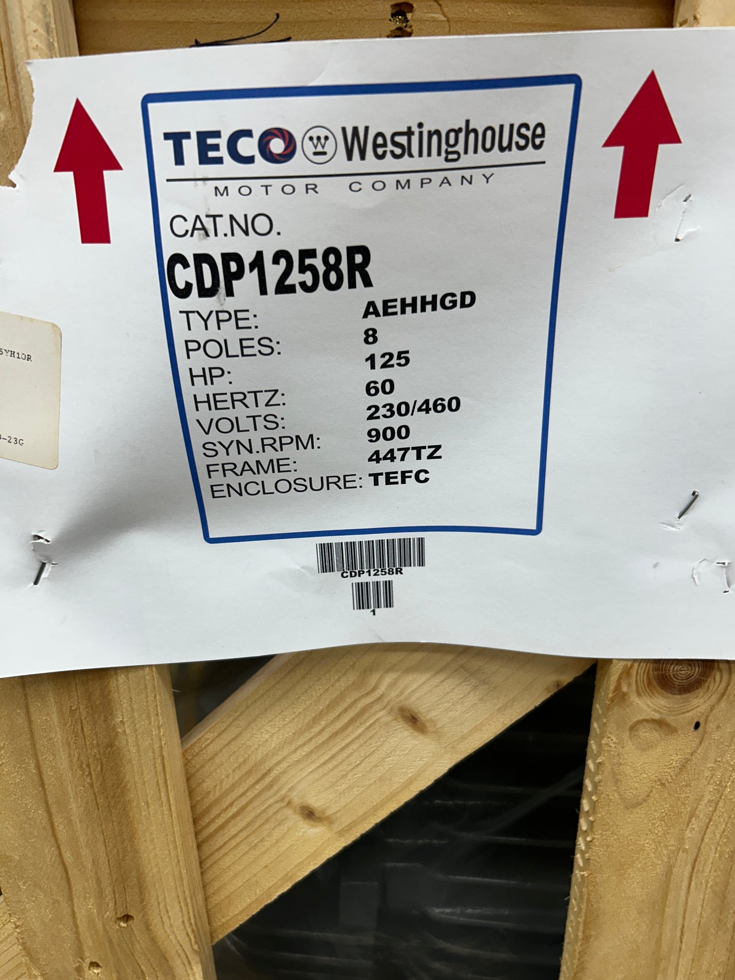 TECO Westinghouse AC Motor CDP1258R - 100 HP 900 RPM