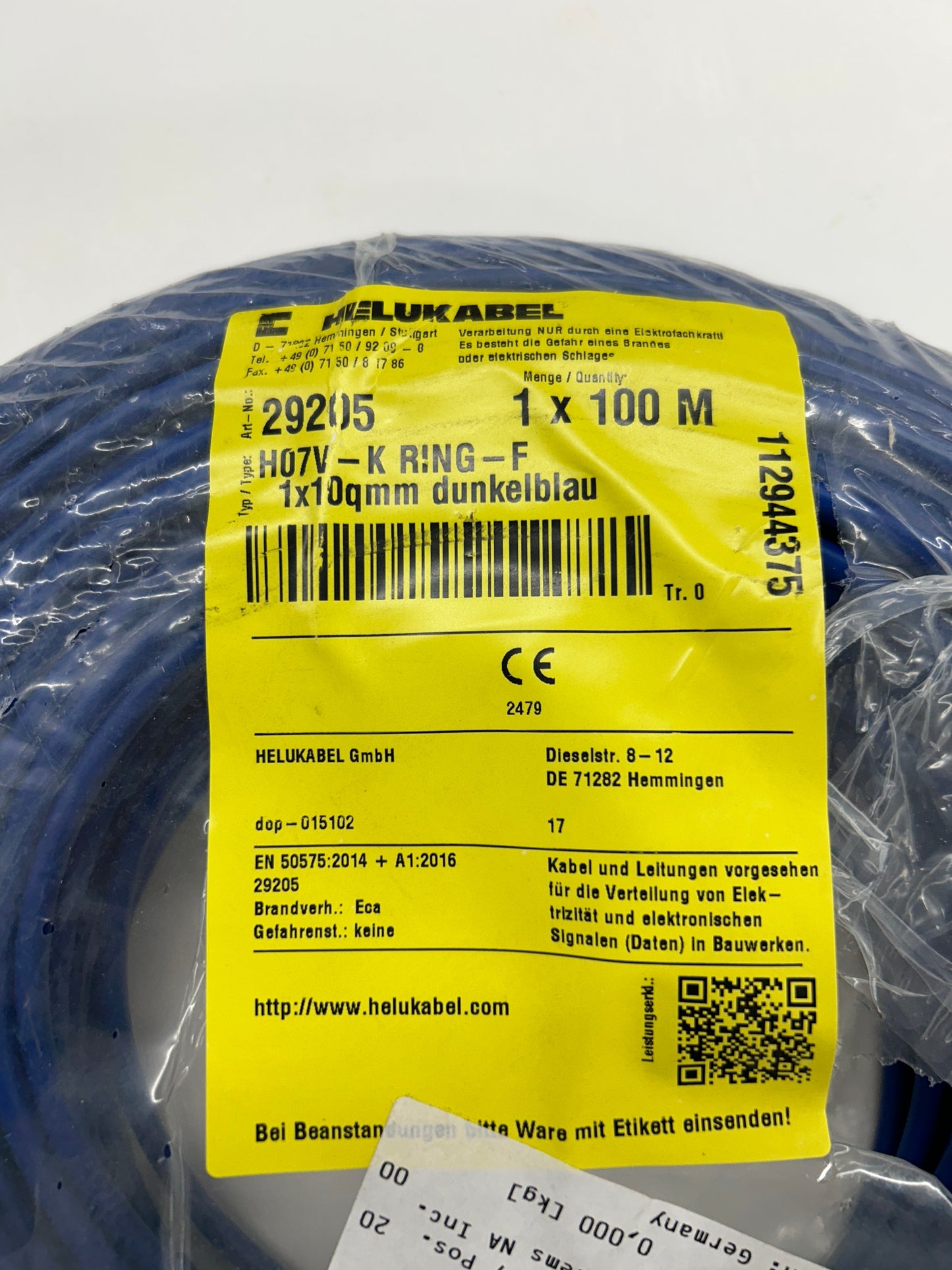 Helukabel Single Conductor Wire 29205 1x10 mm², 100 M Coil, Dark Blue