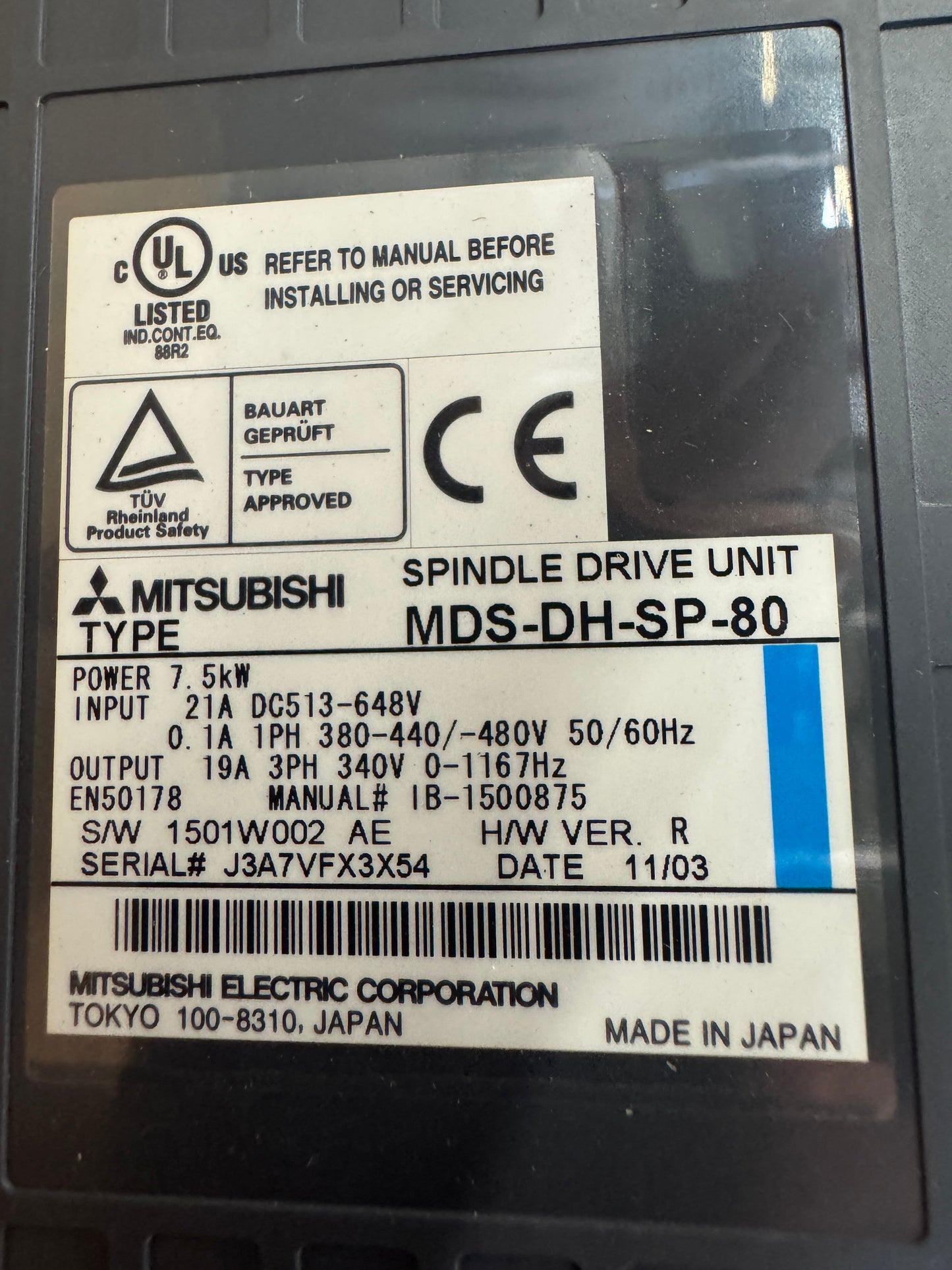 Mitsubishi MDS-DH-SP-80 Spindle Drive Unit 400V Untested Surplus
