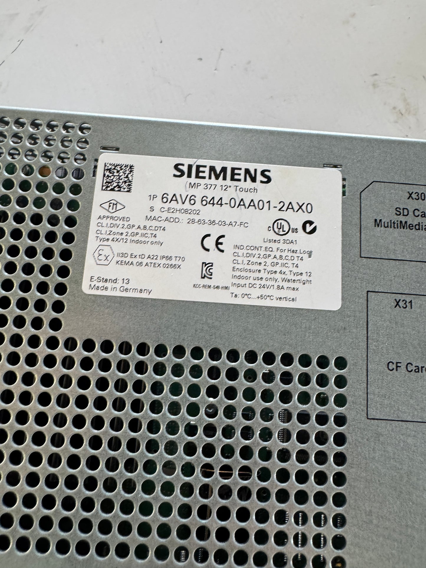 Siemens HMI Touch Panel 6AV6 644-0AA01-2AX0 24 VDC