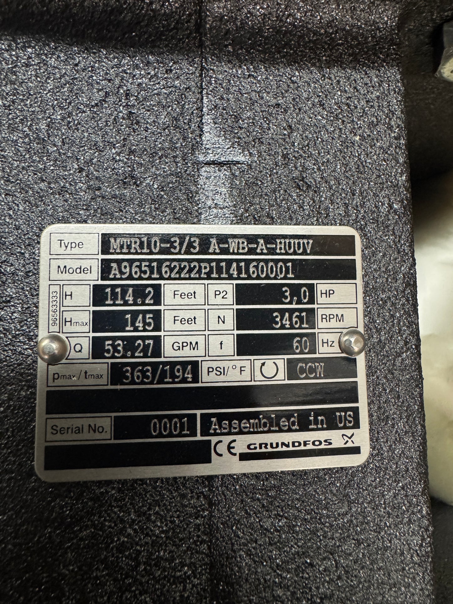 Grundfos Immersible Multistage Coolant Pump MTR10-3/3 A-WB-A-HUUV 2 In. NPT 363 PSI Max