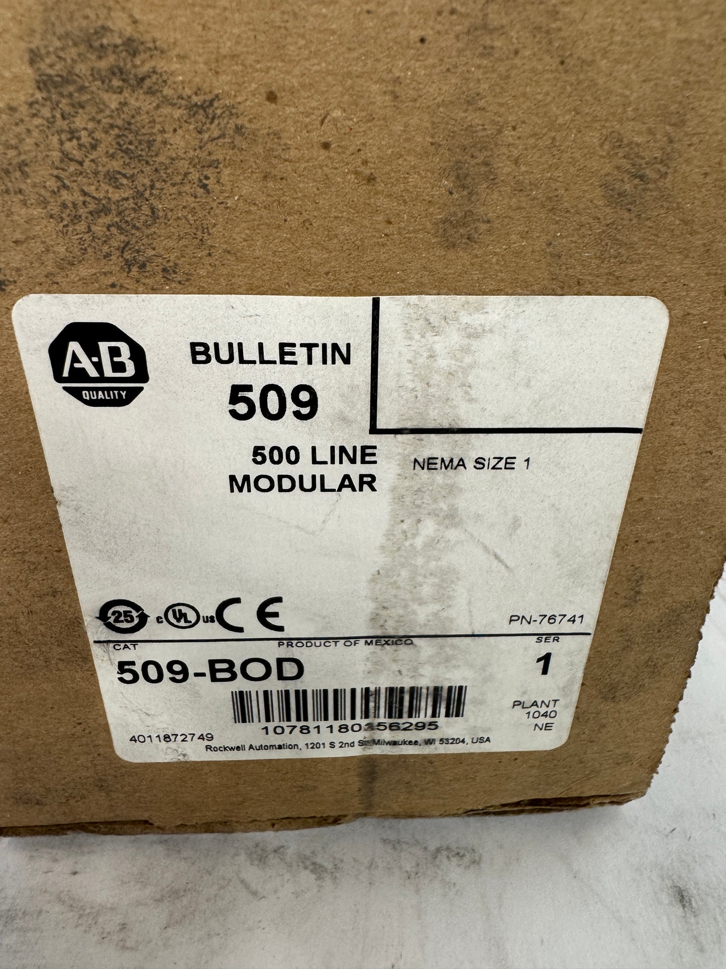 Allen-Bradley NEMA Size 1 Motor Starter 509-BOD