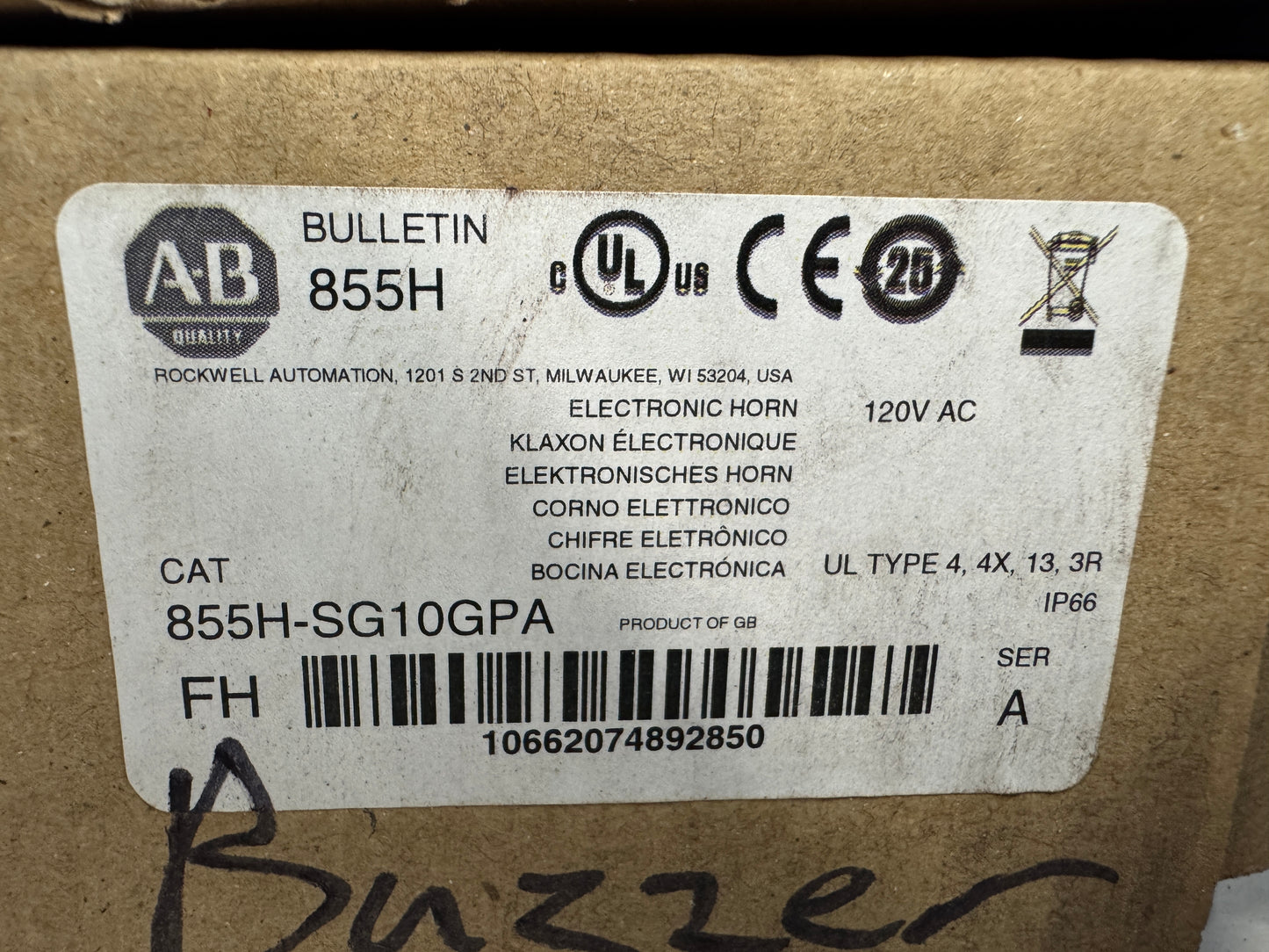 Allen-Bradley Electronic Horn 855H-SG10GPA 120V AC