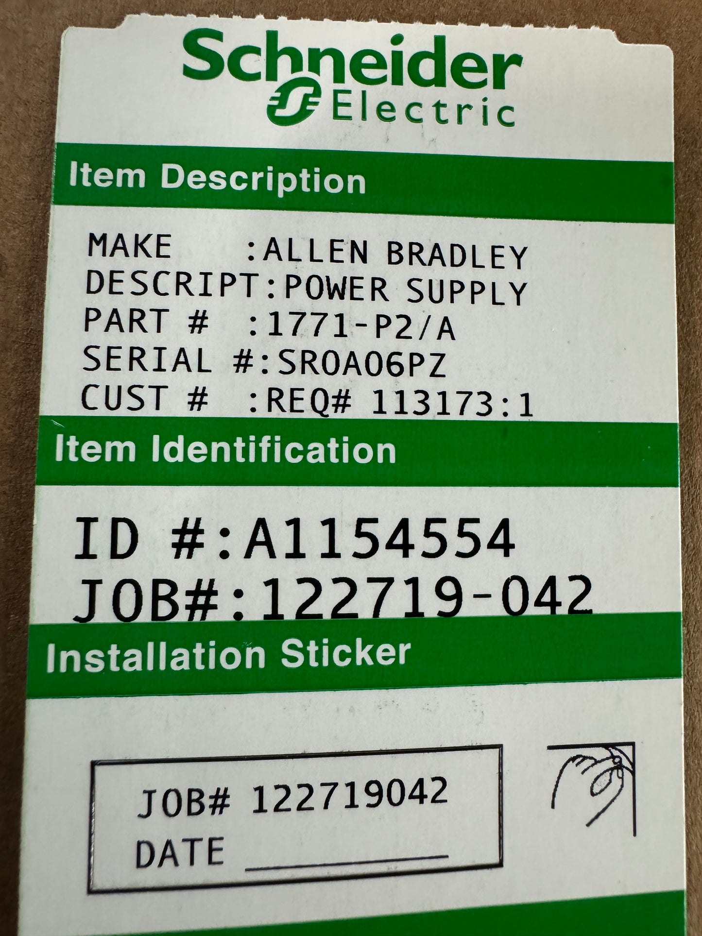 Allen-Bradley Power Supply 1771-P2 120/240 VAC