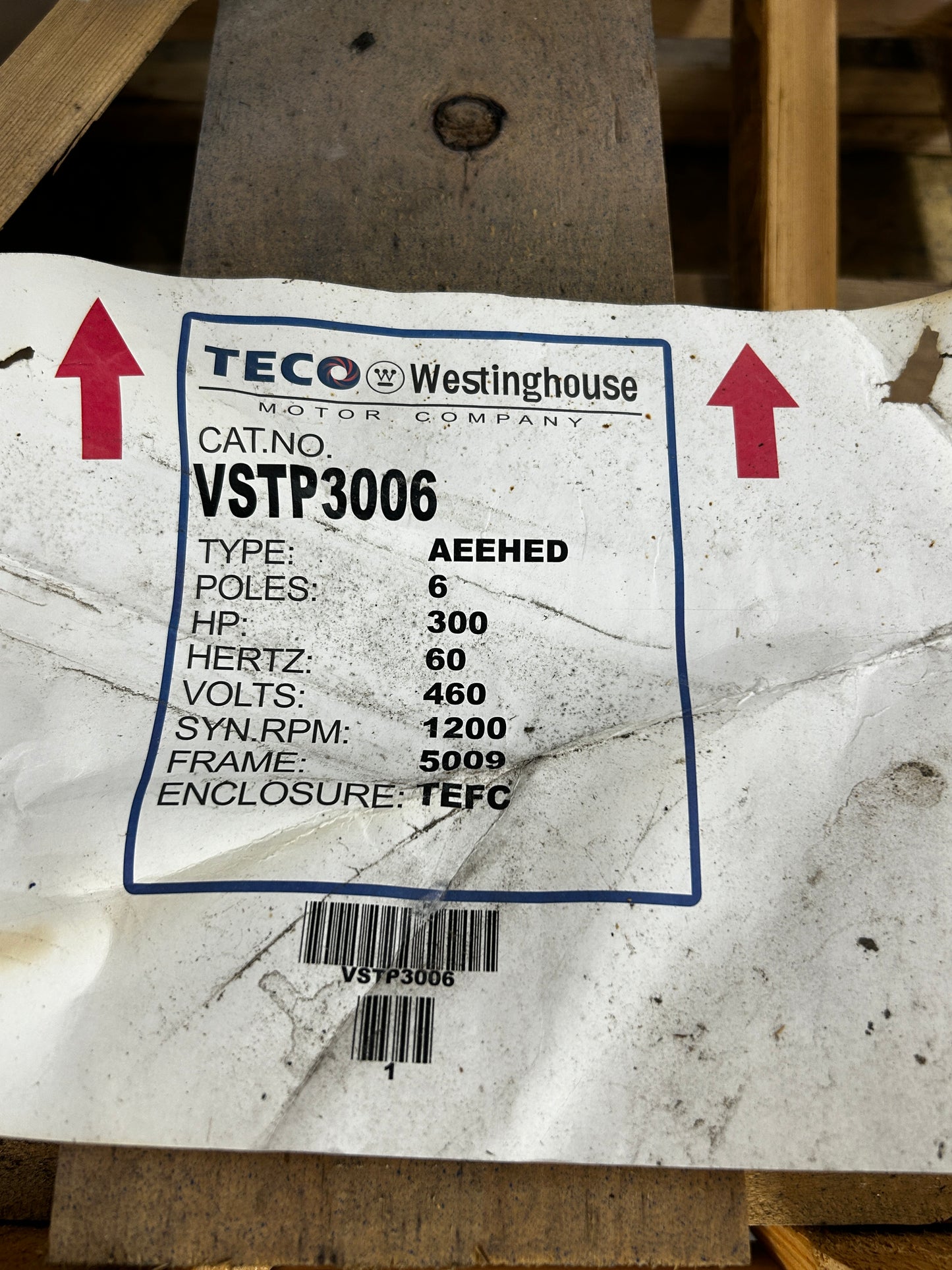 TECO Westinghouse Vertical Hollow Shaft Motor VSTP3006 - 300 HP 1200 RPM