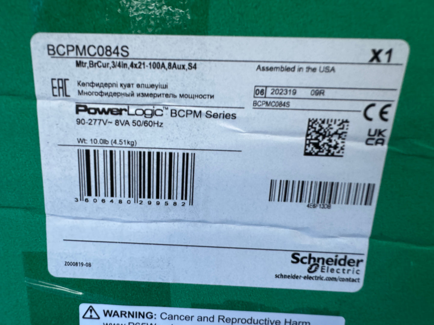 Schneider Electric BCPMC084S Branch Circuit Power Meter 90 to 277V Open Box Unused