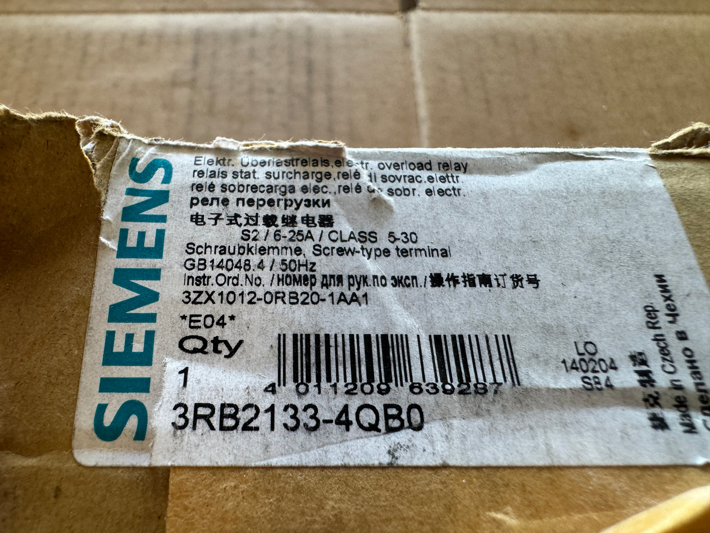 Siemens 3RB2133-4QB0 Electronic Overload Relay 600V AC Untested Surplus