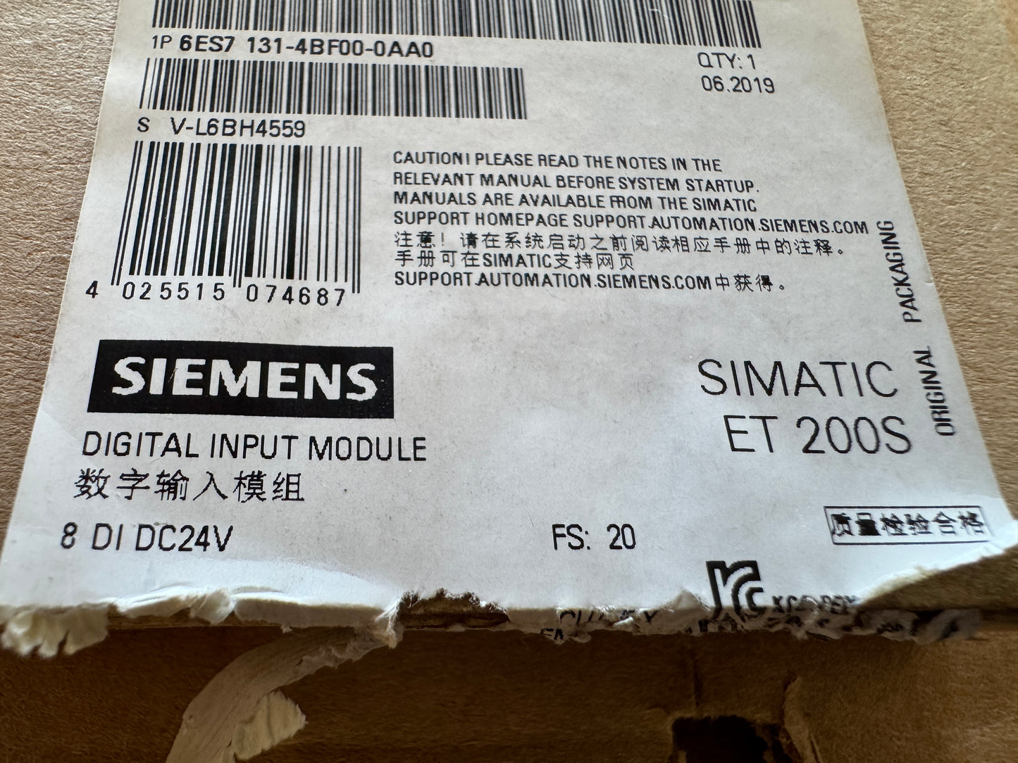 Siemens 6ES7 131-4BF00-0AA0 Digital Input Module 24V DC Untested Surplus