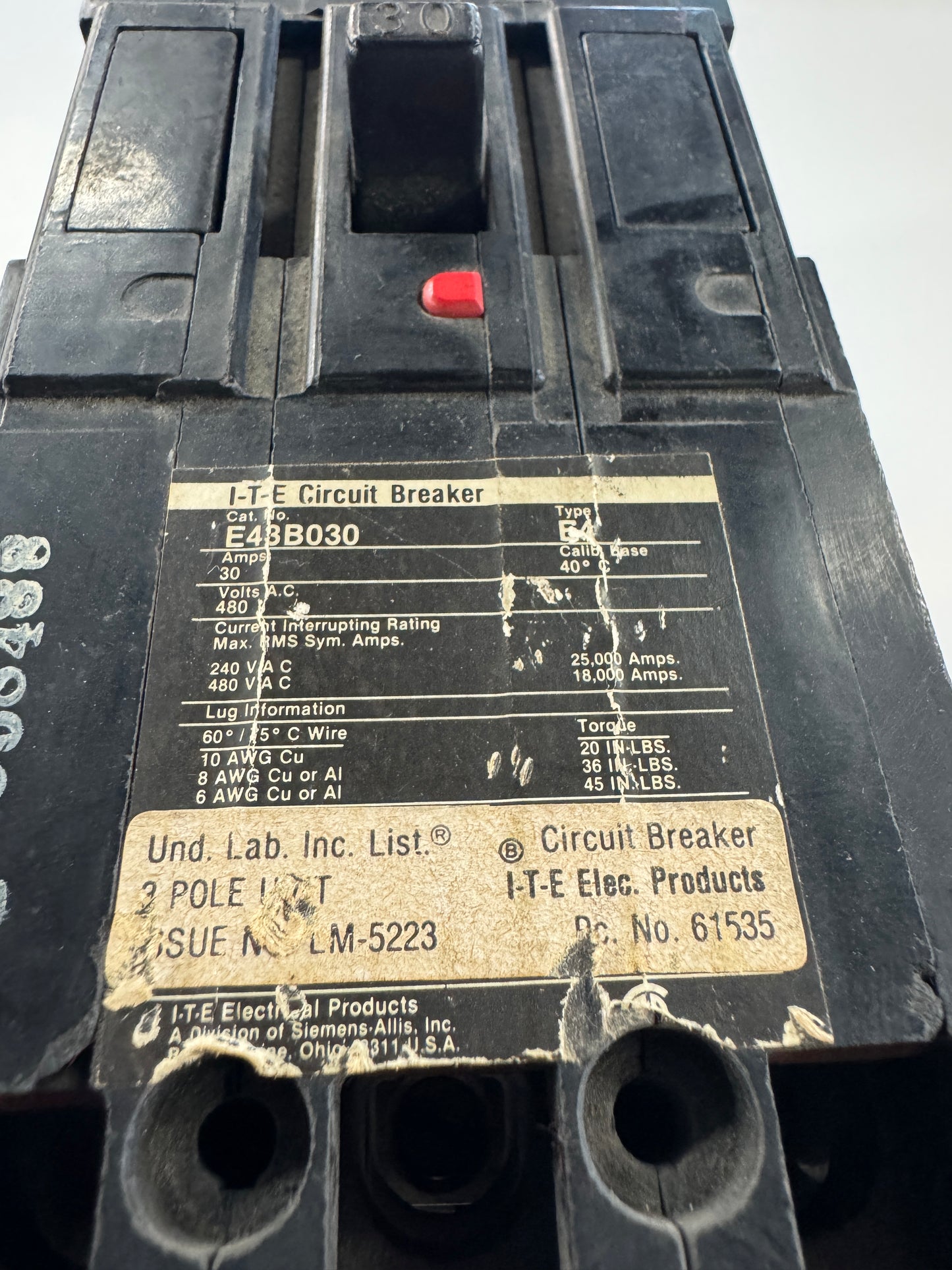I-T-E Electrical Products Circuit Breaker E43B030 480V AC