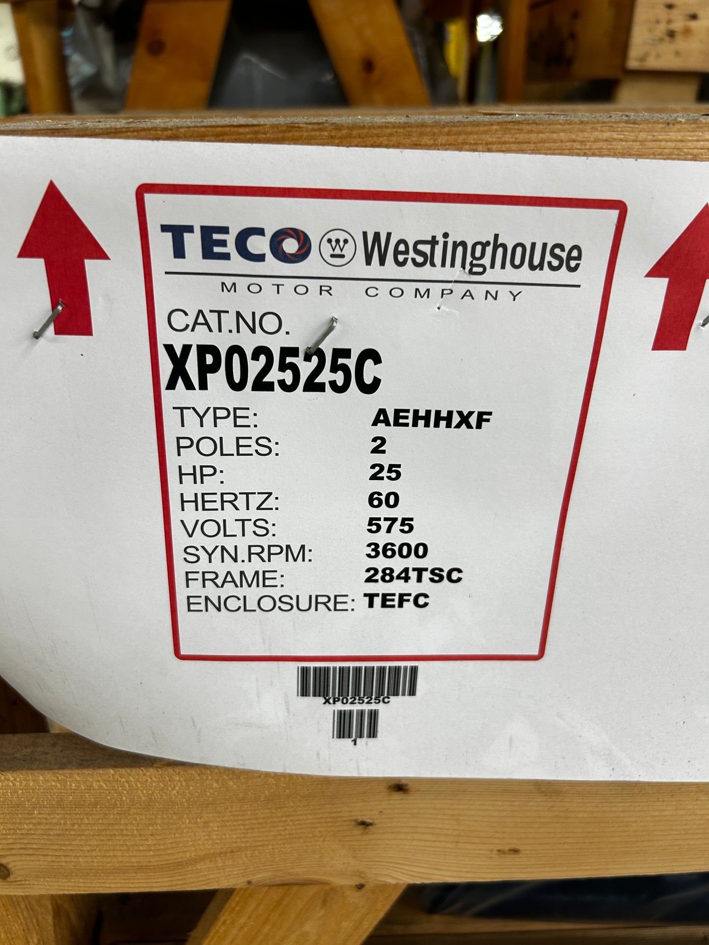TECO Westinghouse AC Motor XP02525C - 25 HP 3600 RPM