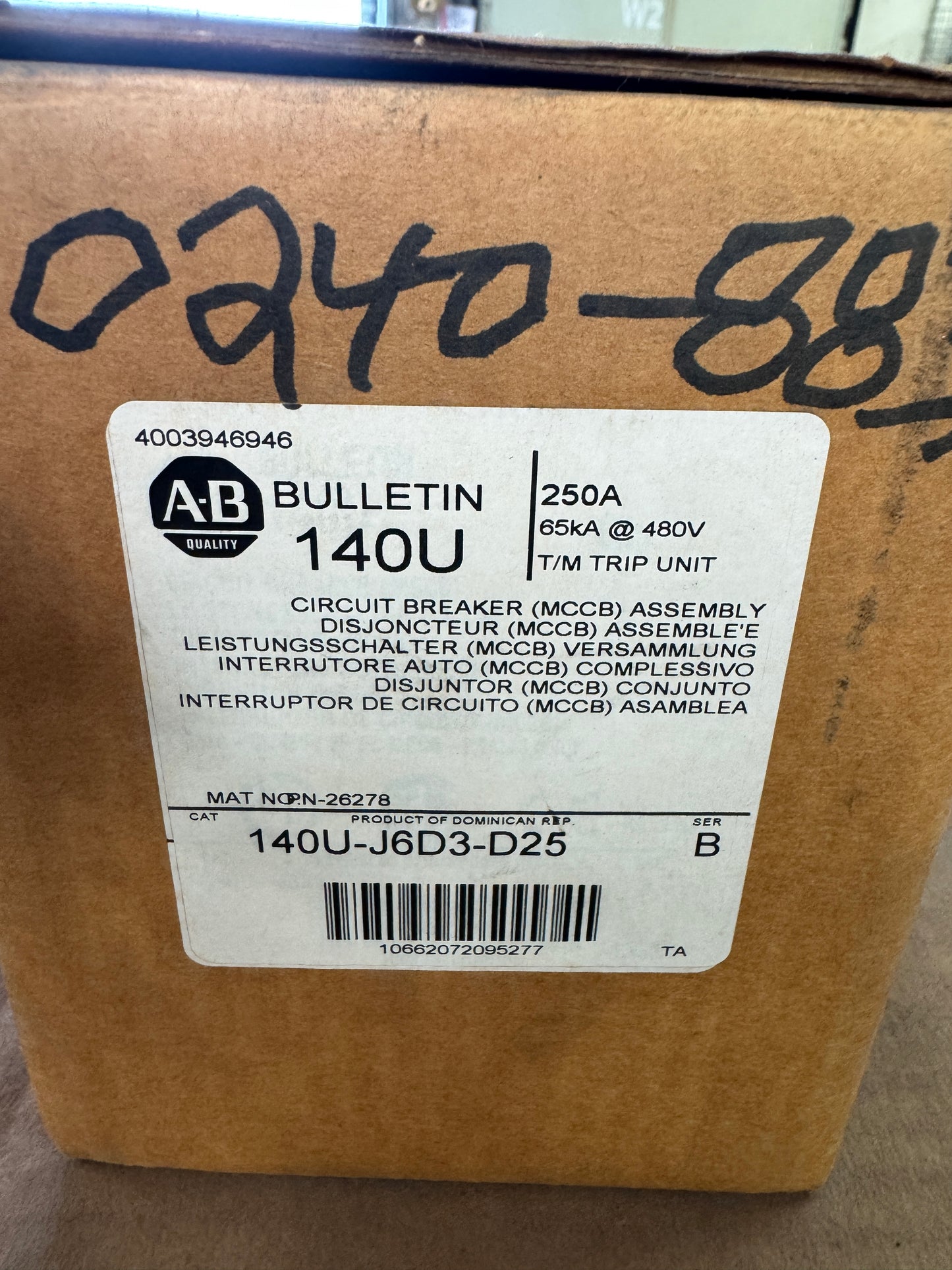 Allen-Bradley Molded Case Circuit Breaker 140U-J6D3-D25 480V