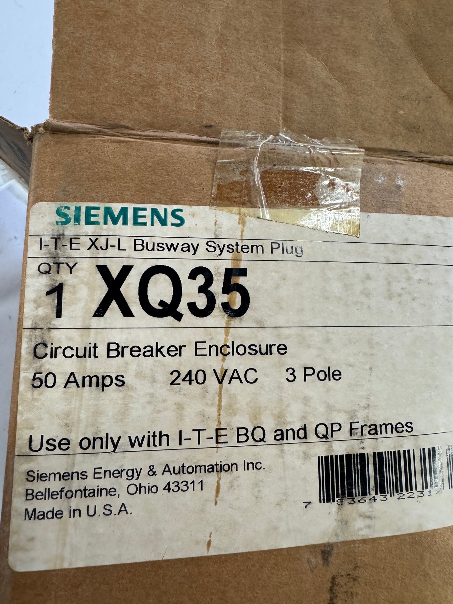 Siemens Circuit Breaker Bus Plug XQ35 240 VAC