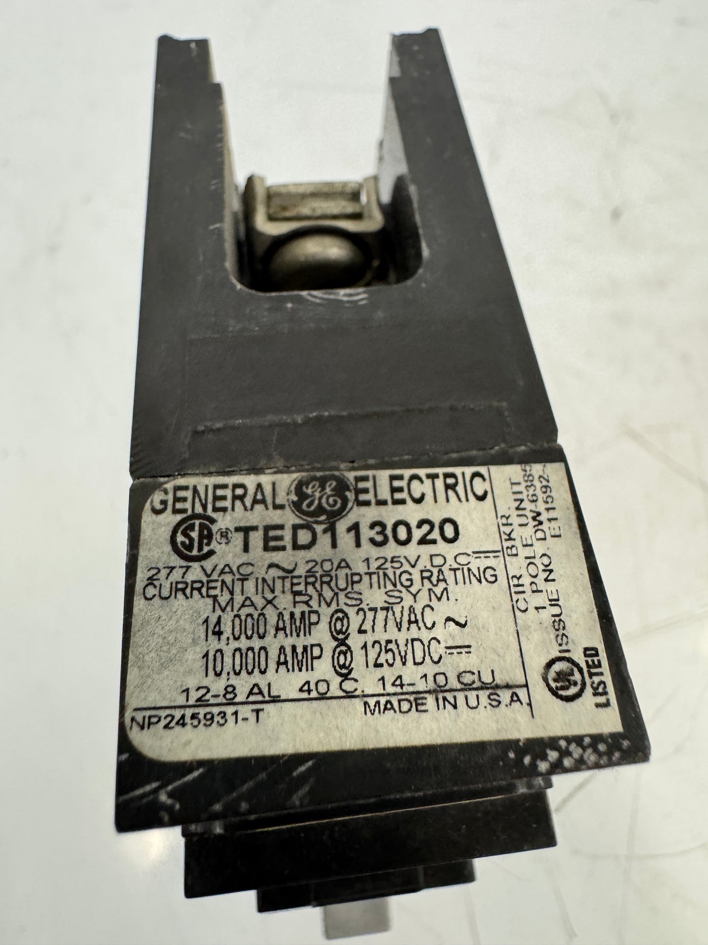 General Electric Molded Case Circuit Breaker TED113020 277 VAC / 125 VDC