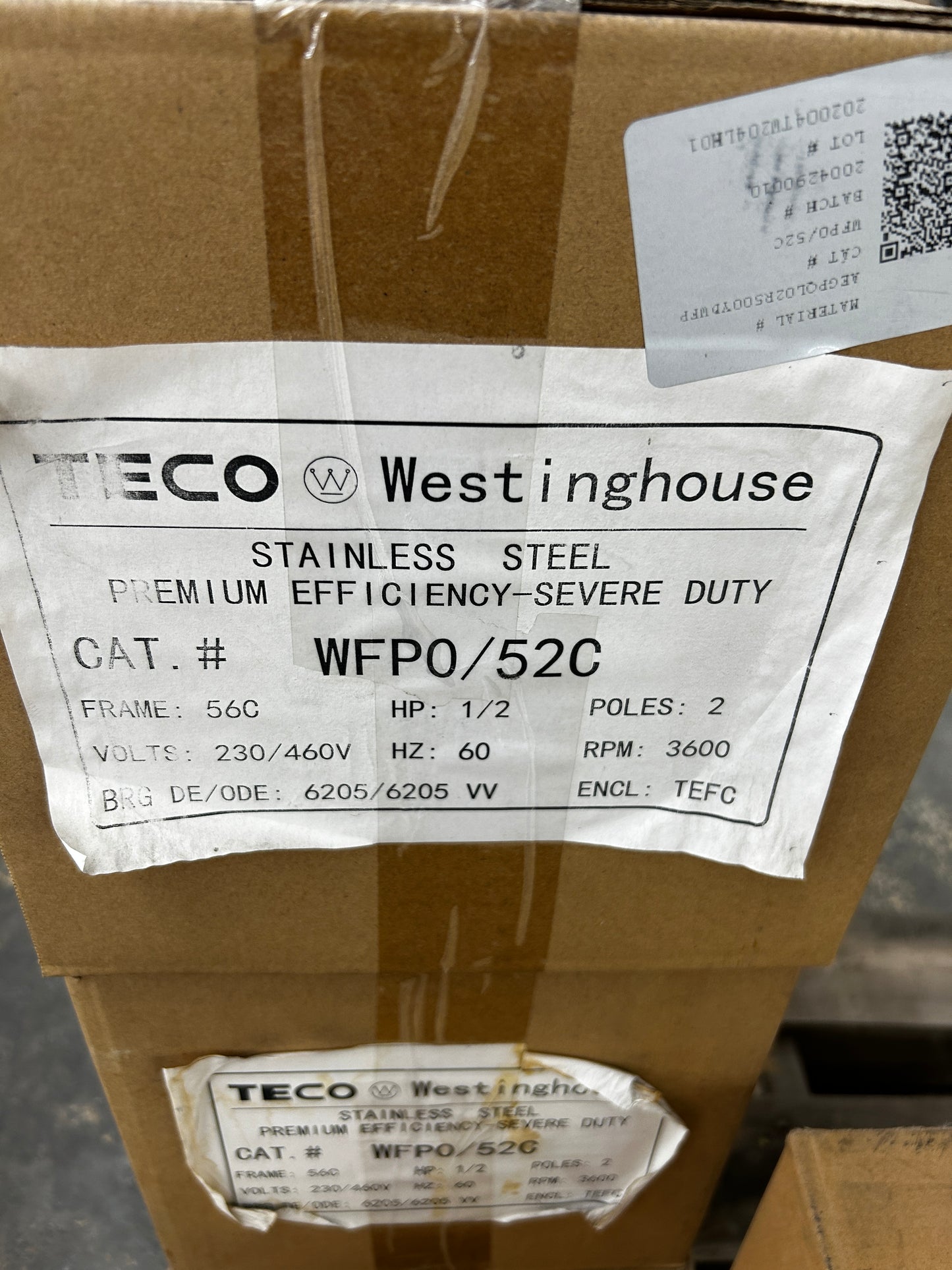 TECO Westinghouse Stainless Steel AC Motor WFPO/52C - 1 HP 3600 RPM