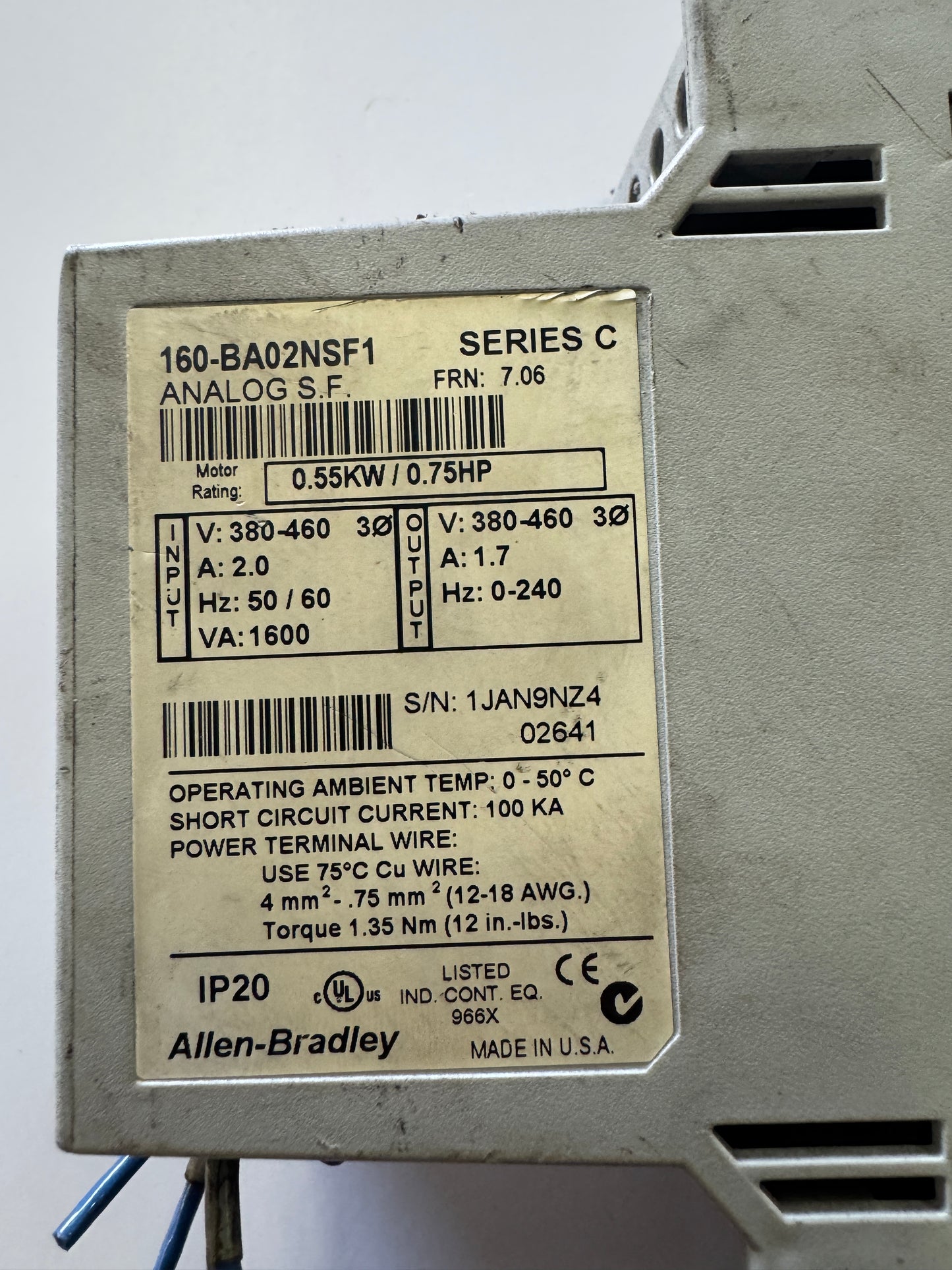 Allen-Bradley Variable Speed Drive 160-BA02NSF1 380-460V 3-Phase