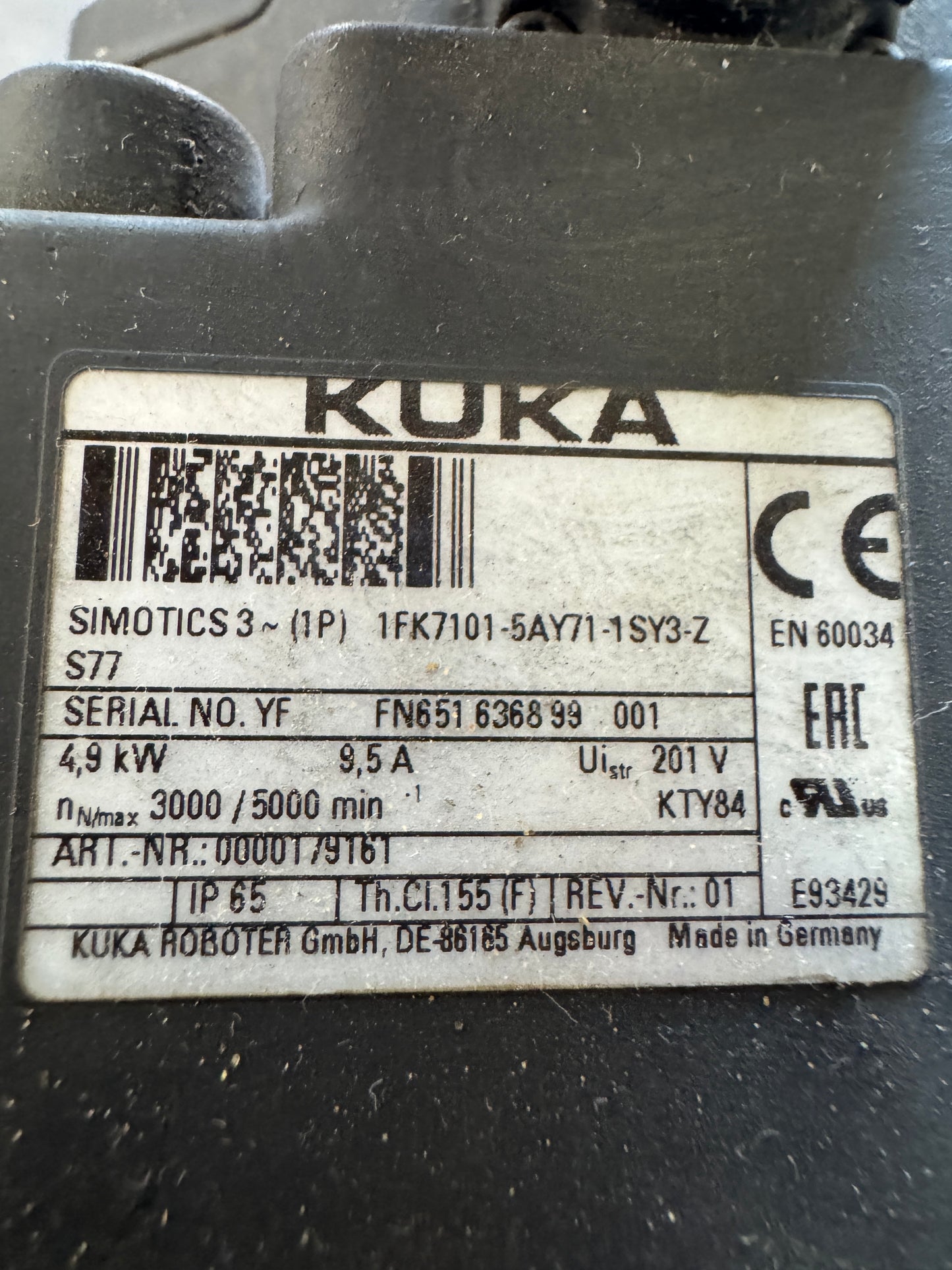 KUKA Servo Motor 1FK7101-5AY71-1SY3-Z - 5 kW 3000 RPM