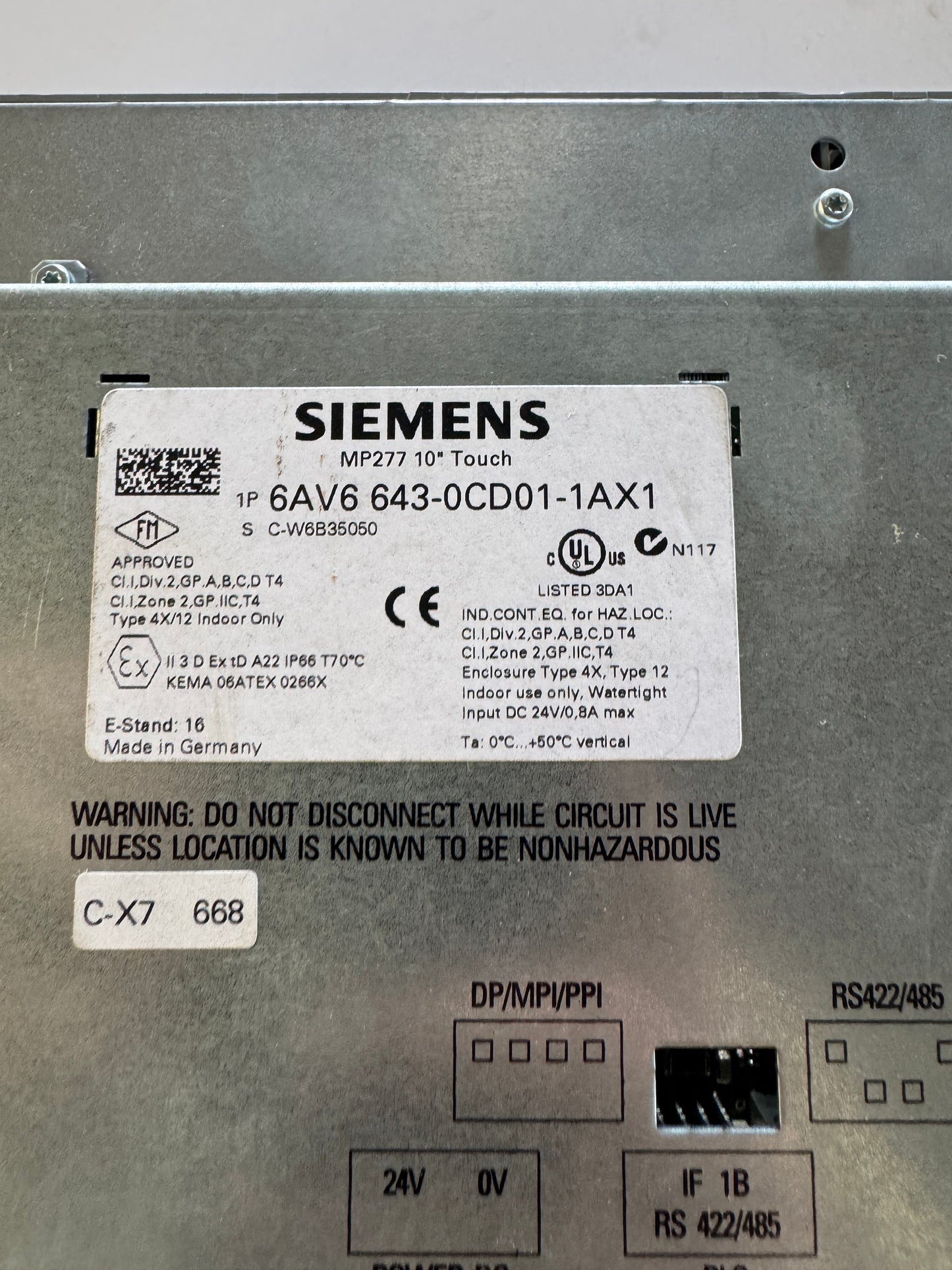 Siemens HMI Touch Panel 6AV6643-0CD01-1AX1 24 VDC