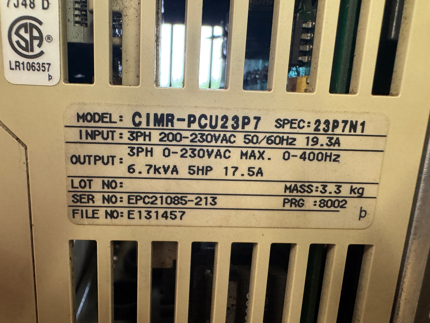 Saftronics VFD CIMR-PCU23P7 - 5 HP Variable RPM