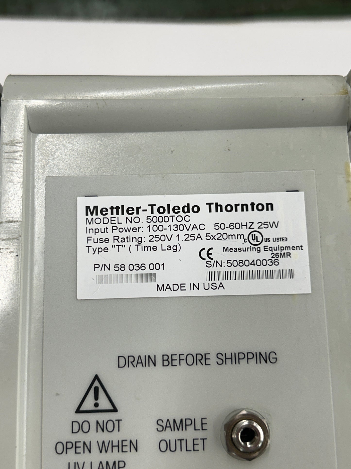 Mettler-Toledo Thornton TOC Analyzer 5000TOC / 5000TOCe, P/N 58 036 001