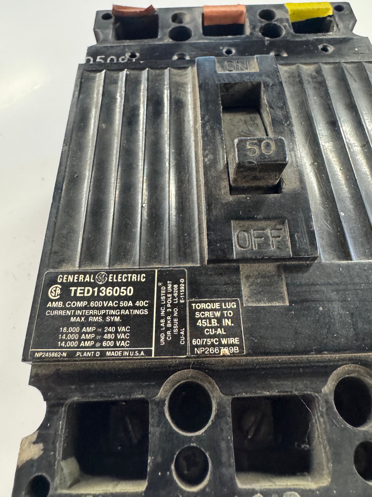 General Electric Circuit Breaker TED136050 600 VAC