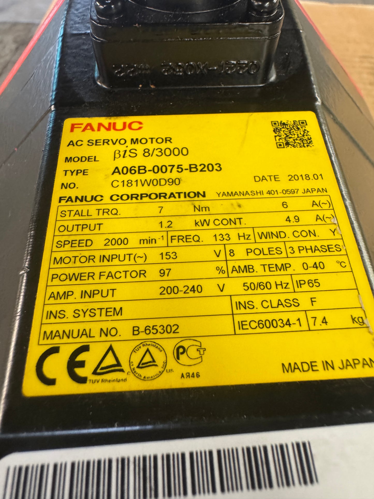 FANUC AC Servo Motor A06B-0075-B203 - 1 kW 2000 RPM