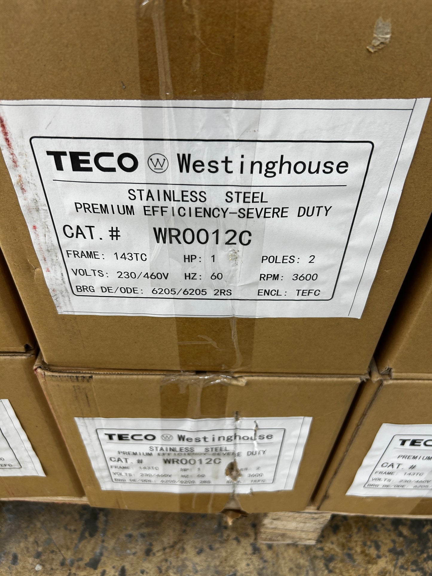 TECO Westinghouse Stainless Steel AC Motor WR0012C - 1 HP 3600 RPM