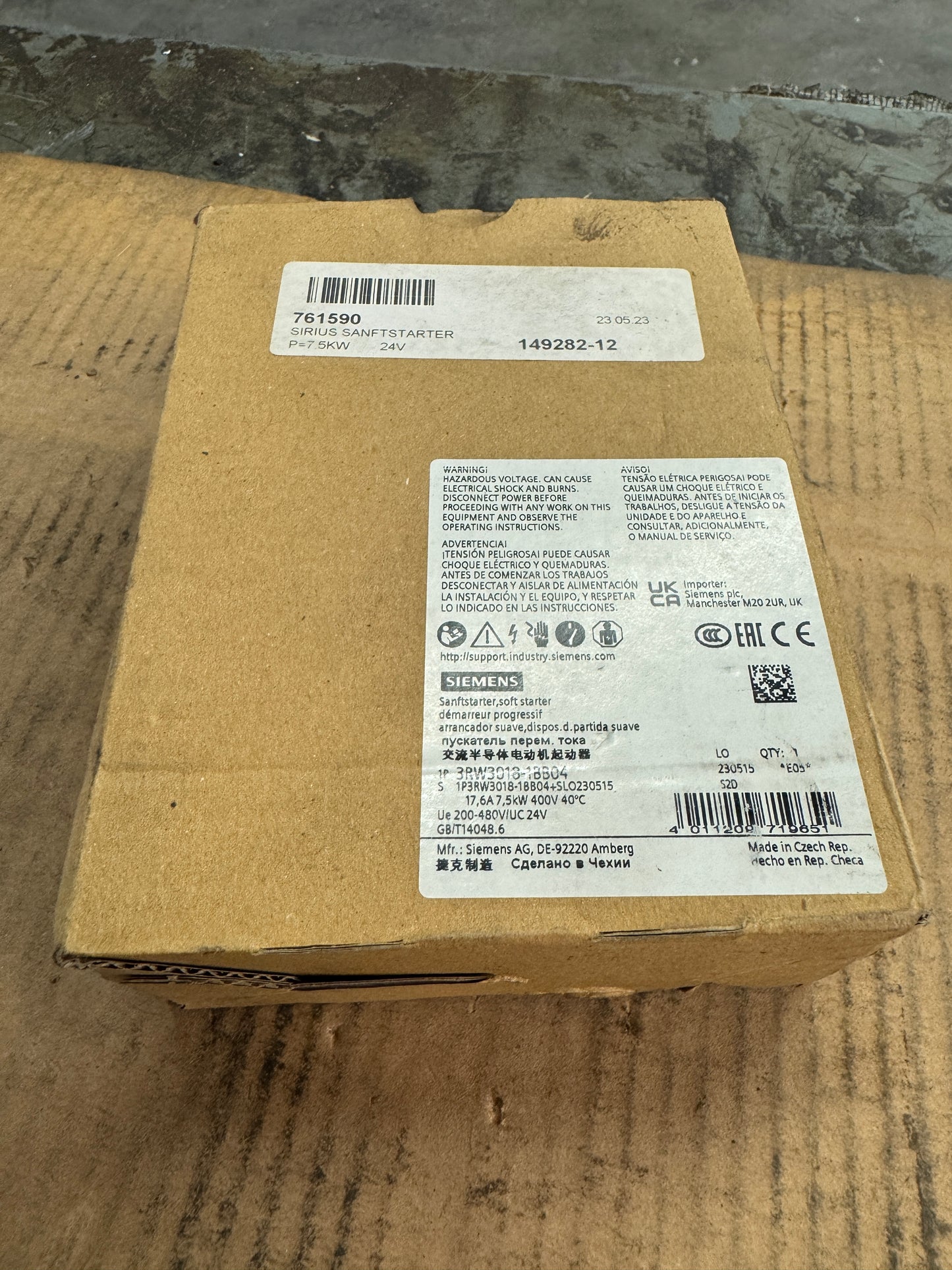 Siemens 3RW3018-1BB04 Soft Starter 200 to 480V Open Box Unused