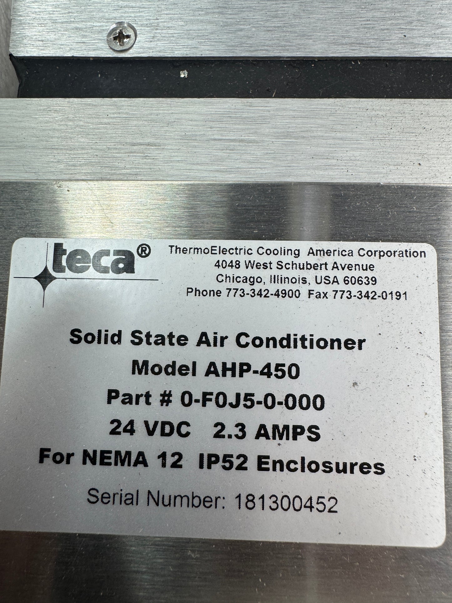 TECA AHP-450 / 0-F0J5-0-000 Solid State Air Conditioner 24 VDC Untested Surplus