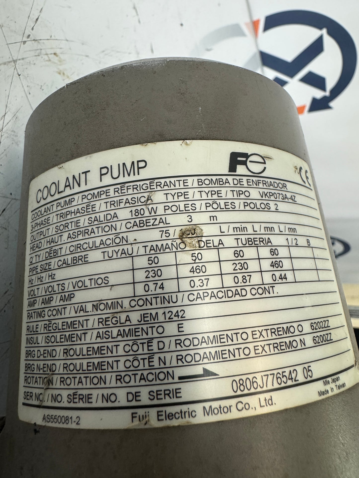 Fuji Electric VKP073A-4Z Three-Phase Immersion Coolant Pump