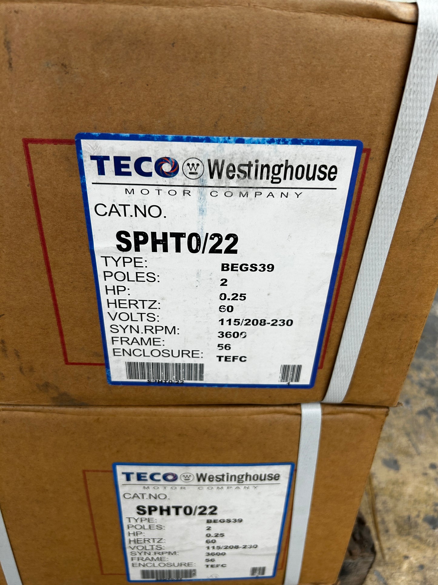 TECO Westinghouse HVAC Single Phase Electric Motor SPHT0/22 - 1 HP 3600 RPM