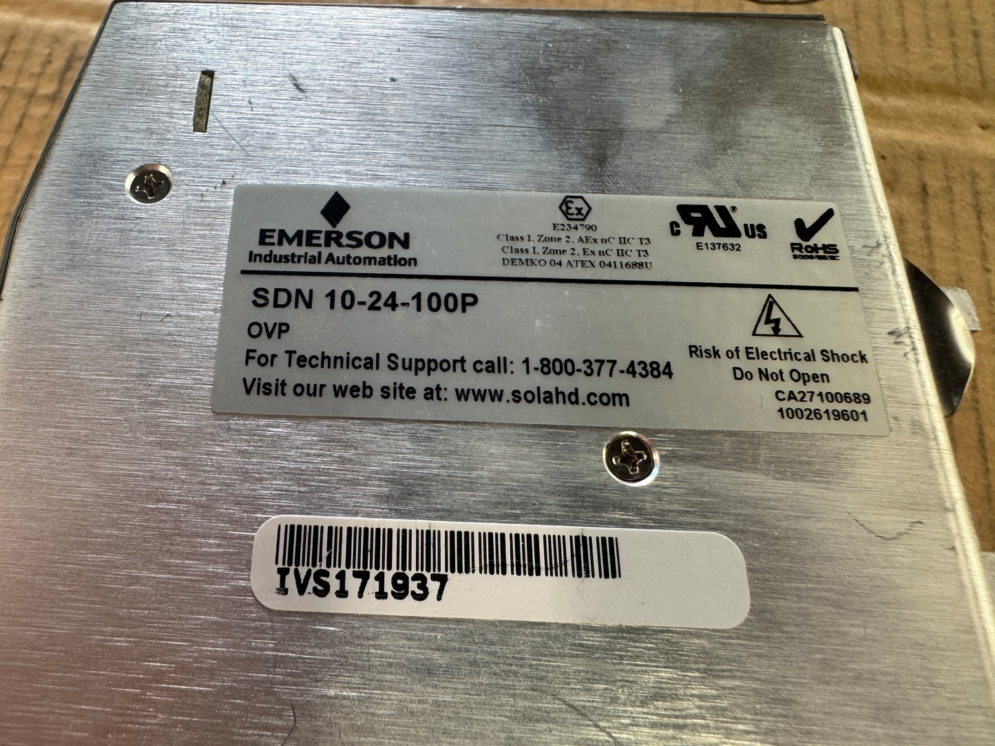 SolaHD SDN 10-24-100P DIN Rail Power Supply Untested Surplus