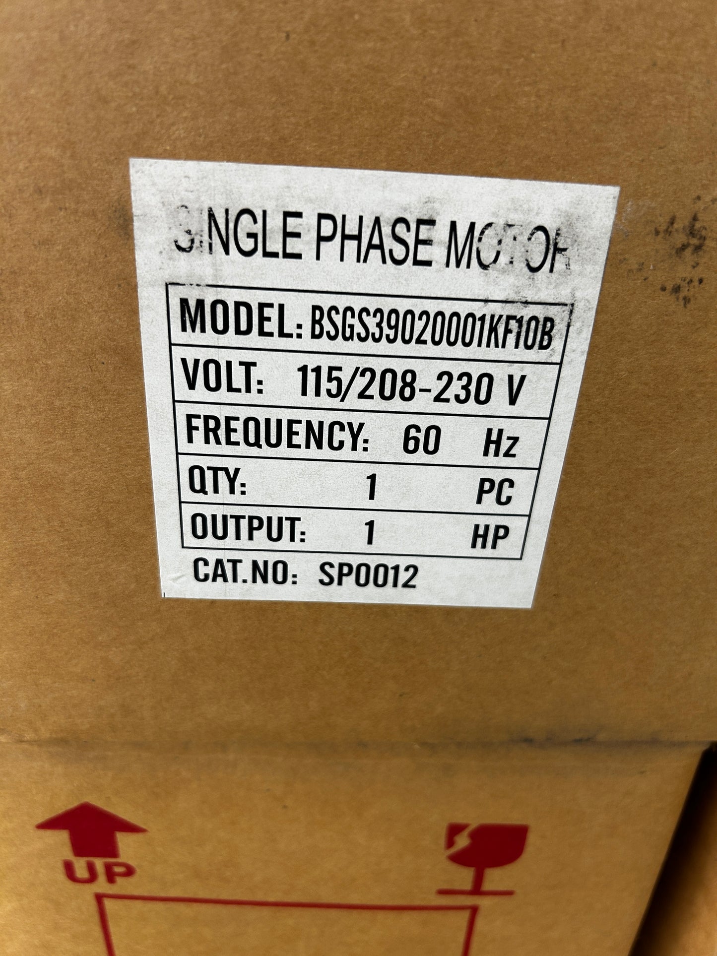 TECO Westinghouse Single Phase Motor BSGS3910B - 1 HP