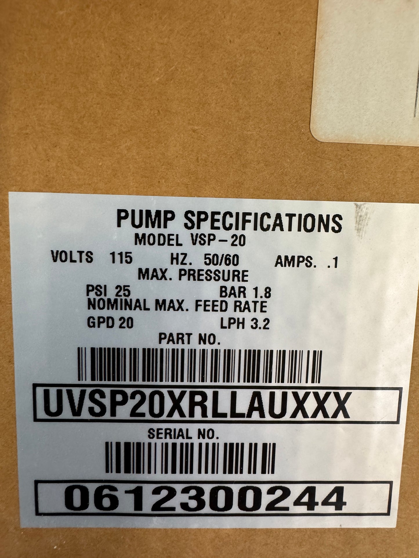 Pulsafeeder Peristaltic Metering Pump VSP-20 / UVSP20XRLLAUXXX 1/4 In. ID x 7/16 In. OD Tubing 25 PSI Max