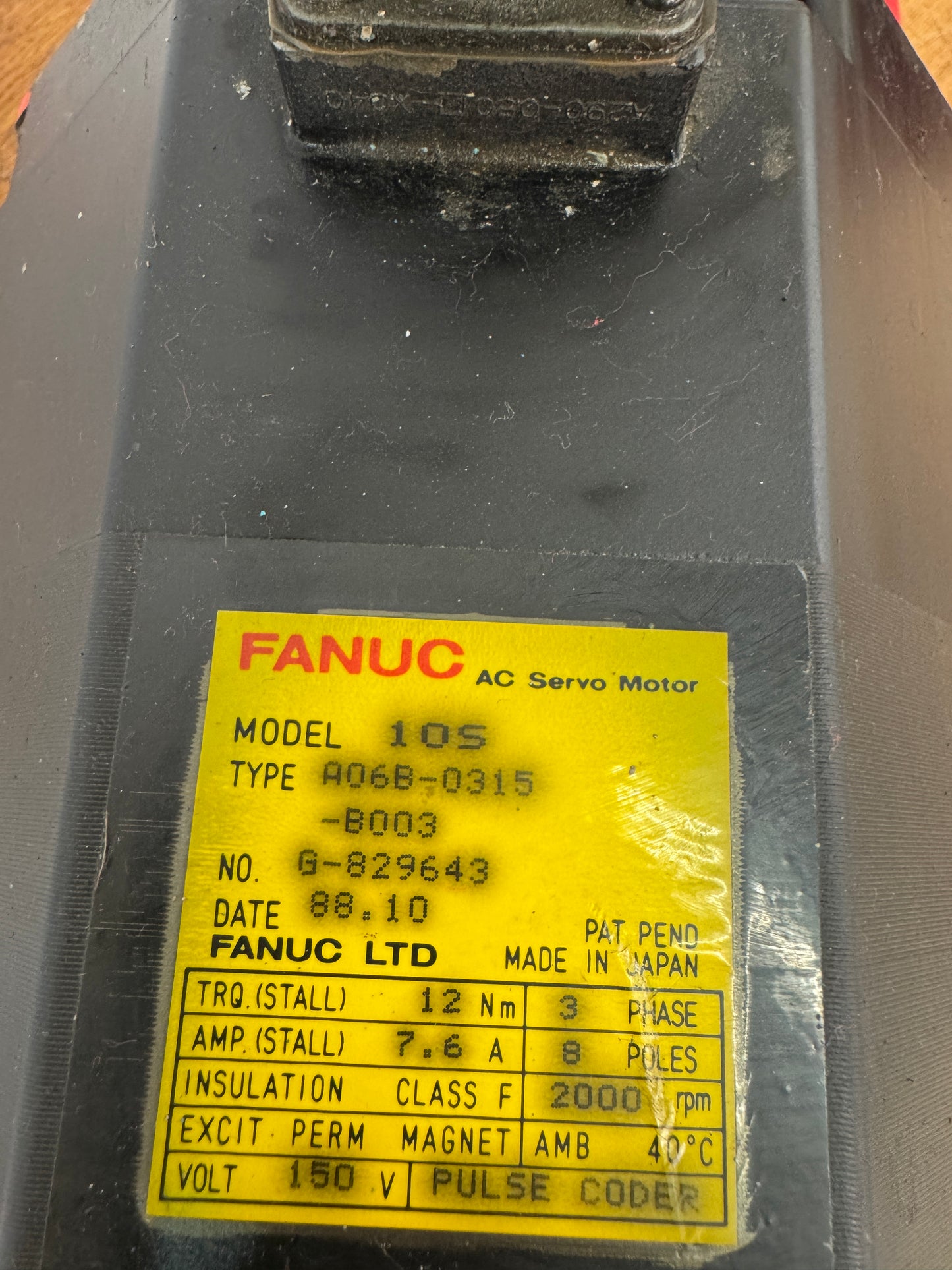 FANUC AC Servo Motor A06B-0315-B003 - 3 HP 2000 RPM