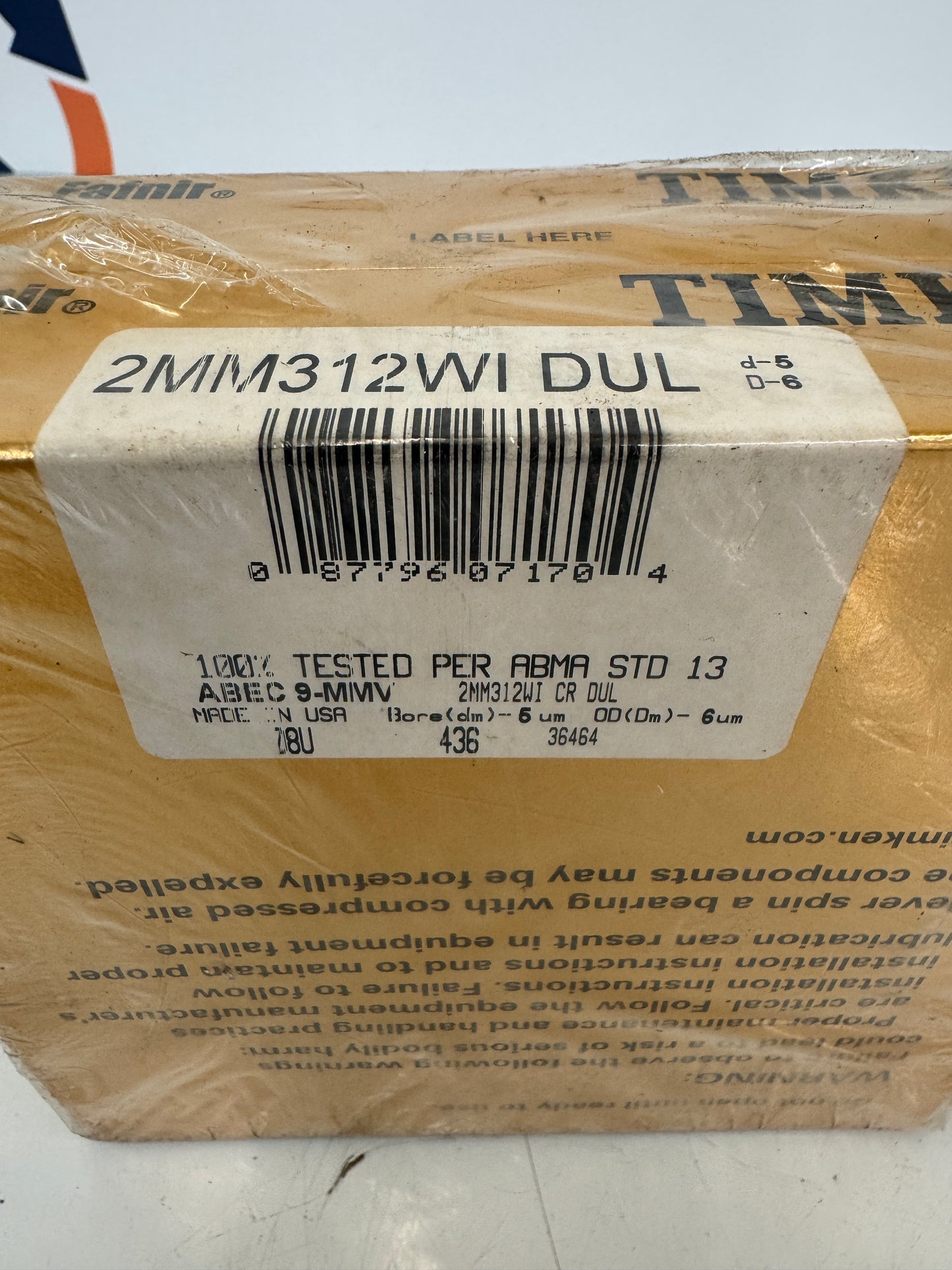 Timken Fafnir 2MM312WI DUL Super Precision Duplex Bearing Set – ABEC 9 – 60mm Bore – New in Box