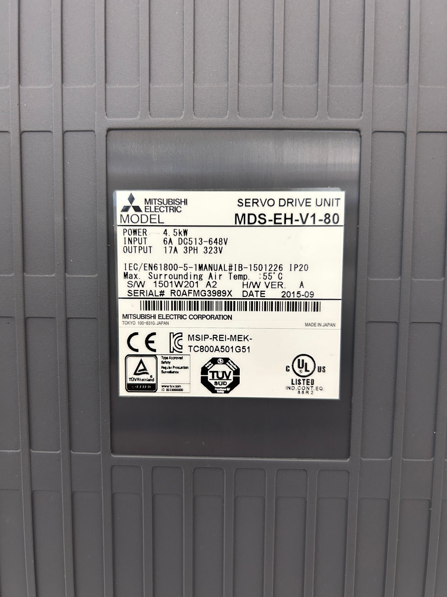 Mitsubishi Electric MDS-EH-V1-80 DC 513V to 648V Input, 323V 3 Phase Output Servo Drive Unit