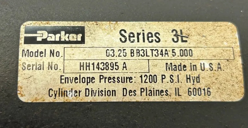 Parker Hannifin Hydraulic Cylinder 03.25 BB3LT34A 5.000 SAE-10 1200 PSI