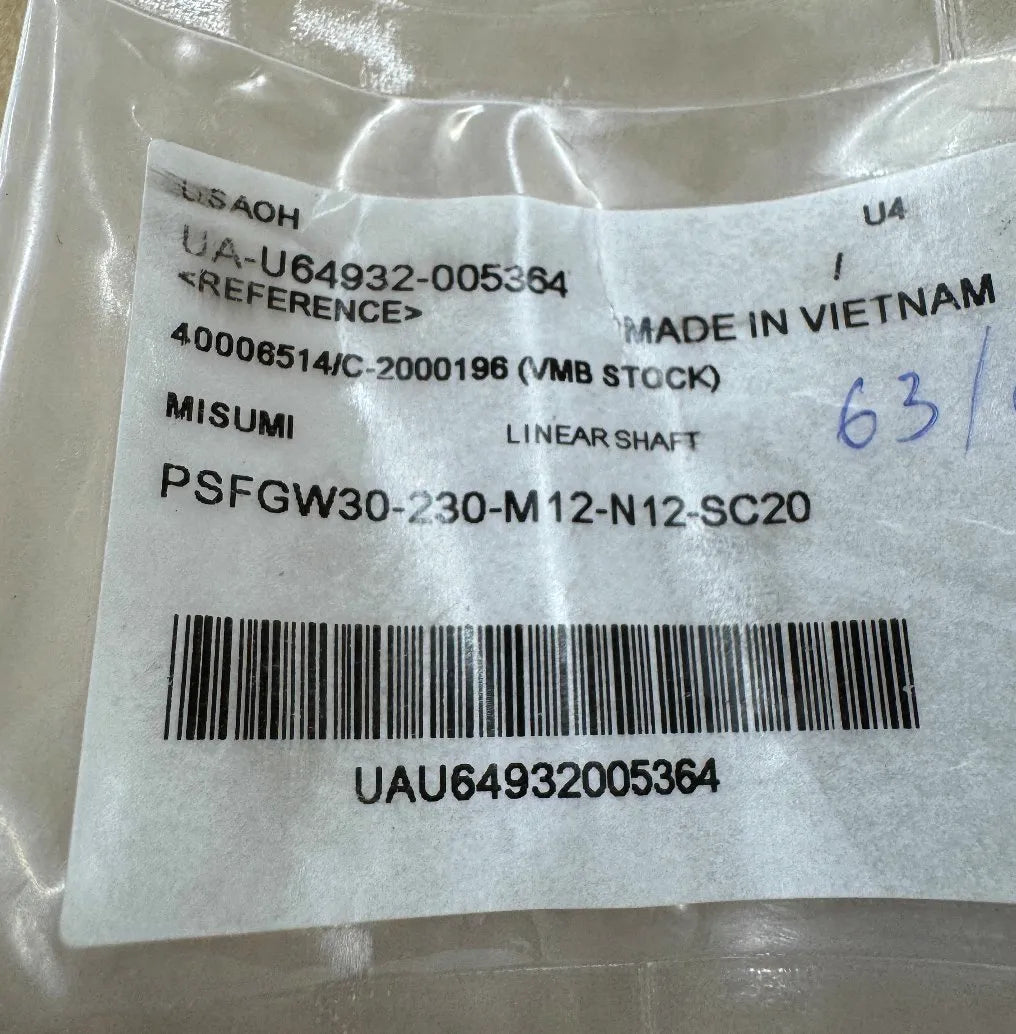 Misumi Precision Linear Shaft Both Ends Tapped PSFGW30-230-M12-N12-SC20